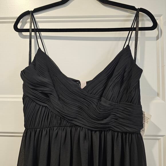 Mac Duggal 70099 V Neck Sleeveless Flowy Ruched Midi Dress Black Size XS - Picture 3 of 9